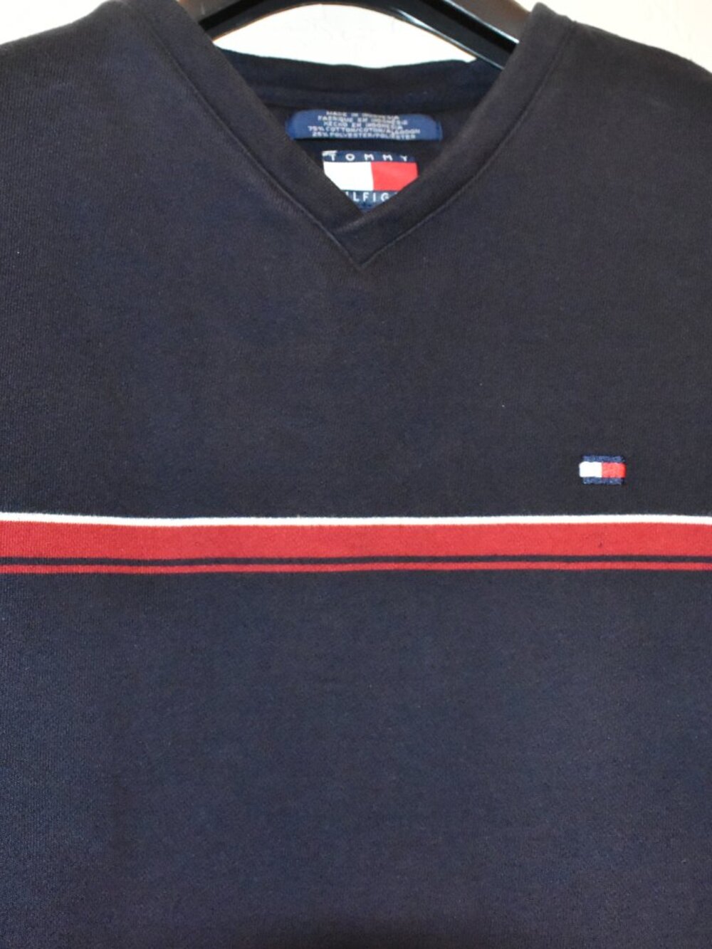 Vintage Tommy Hilfiger Blue V-neck Sweater - Size M